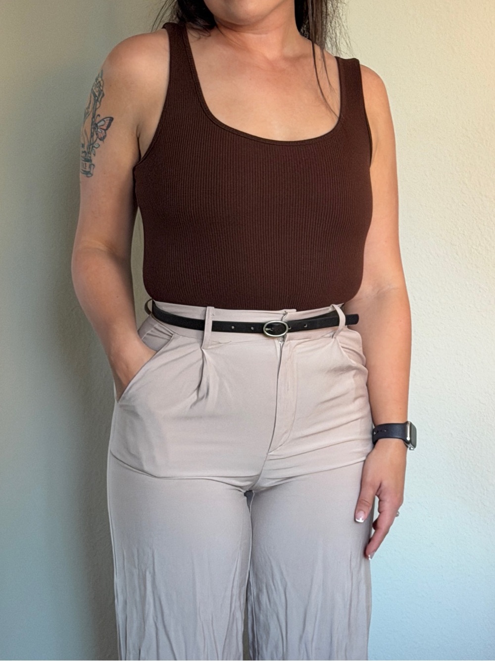 Nine West Ribbed Brown One-Piece Bodysuit